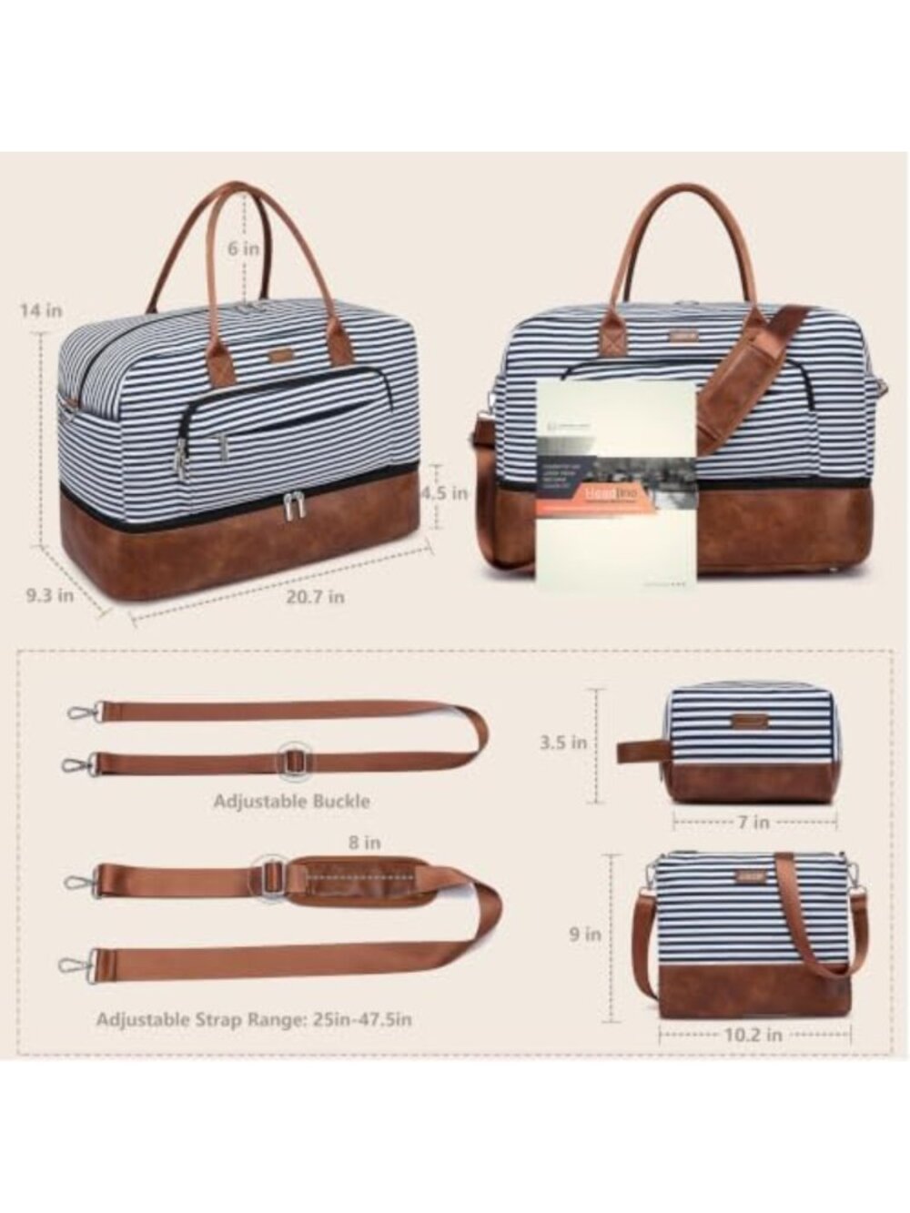 Spacious Women's Travel Weekender Duffle Bag with Shoe Compartment - Perfect - Picture 5 of 6